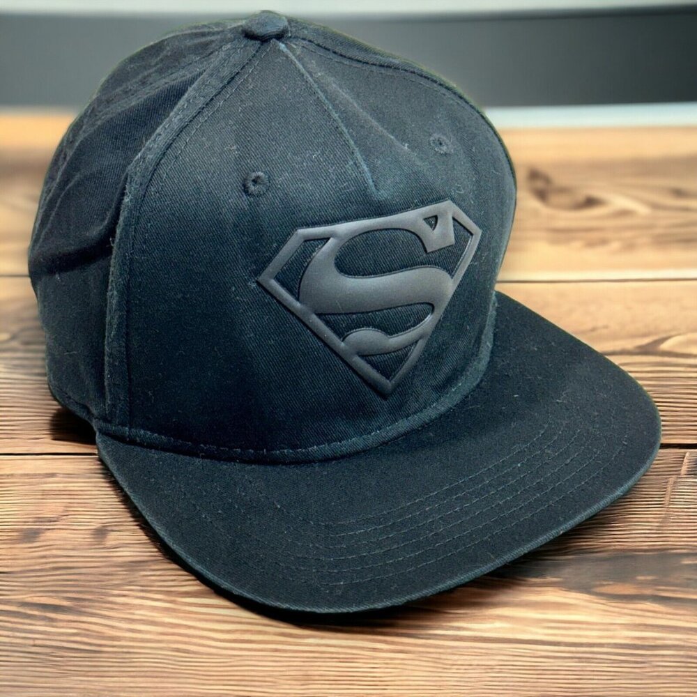 Superman Logo Hat Youth Snapback All Black Baseball Cap One Size